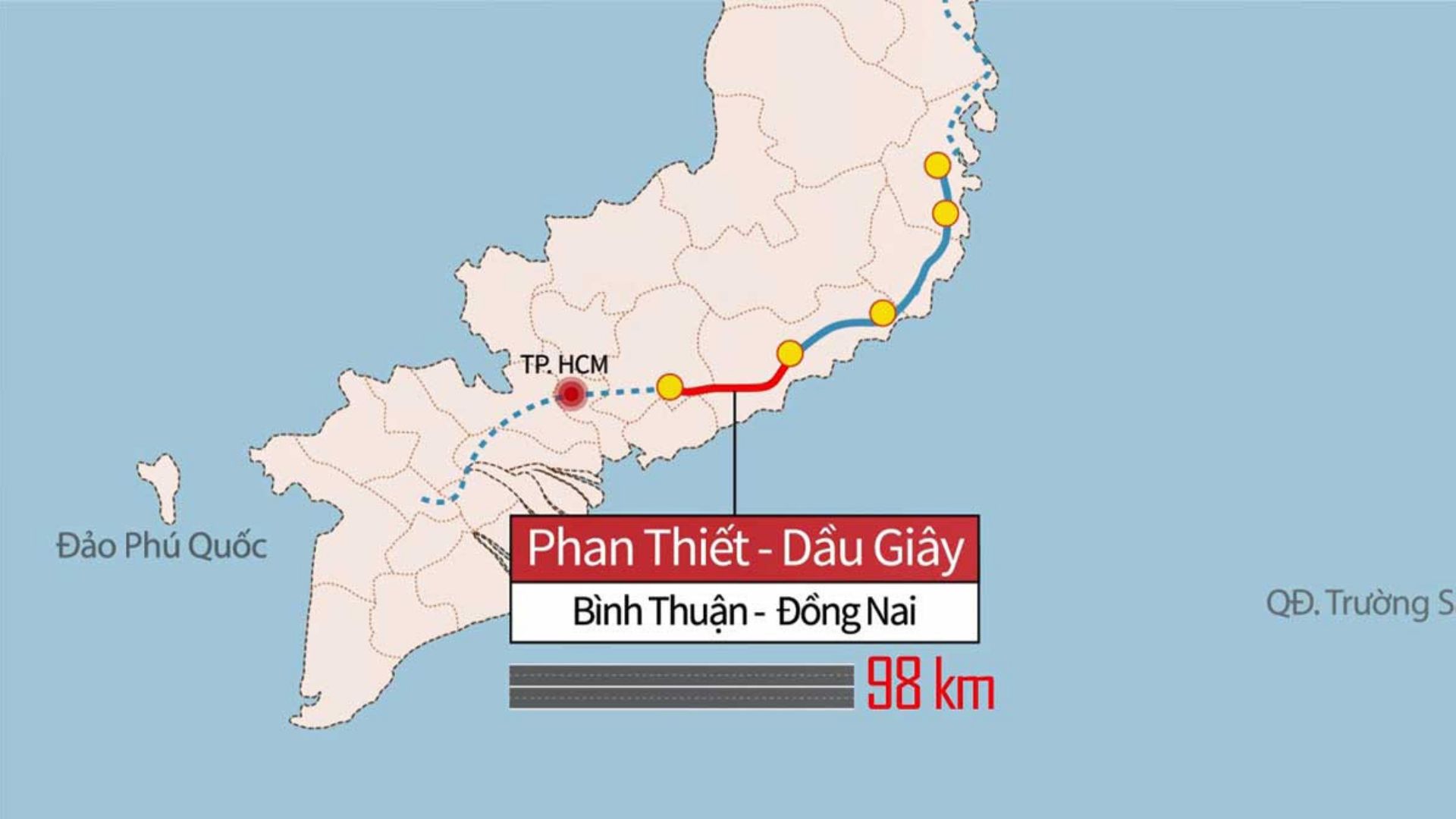 Cao tốc Phan Thiết - Dầu Giây trên bản đồ 